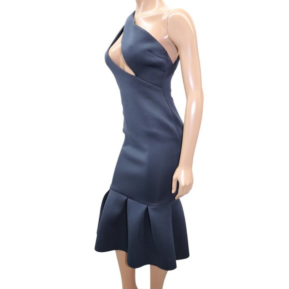 ASOS One Shoulder Cutout Trumpet Midi Dress Neoprene Navy Blue 6 - Picture 4 of 10